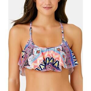 California Wave Womens Juniors Far Away Vacay Printed Flounce Bikini Top Size M